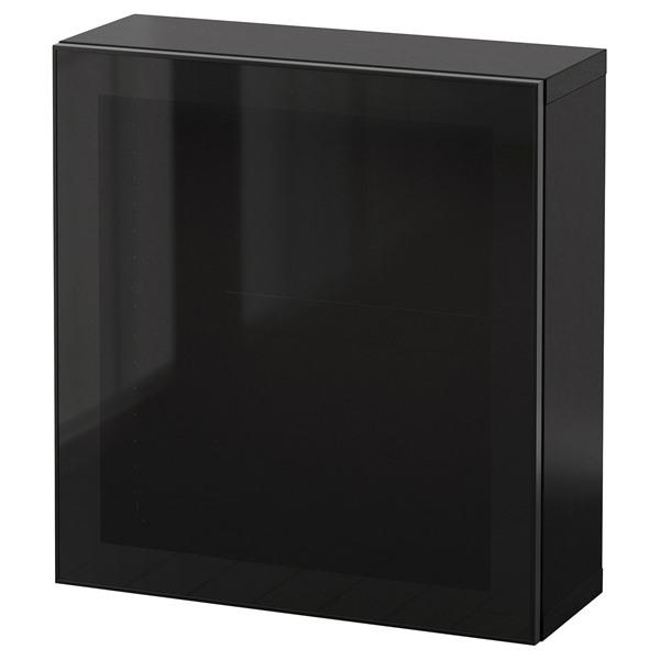 [IKEA/イケア/通販]BESTA ベストー 壁取り付け式キャビネットコンビネーション, ブラックブラウン グラスヴィーク/ブラック スモークガラス, 60x22x64 cm[5](294 | 