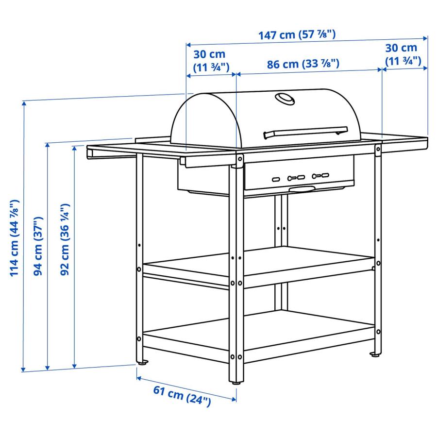 [IKEA/イケア/通販]GRILLSKAR グリルシェール 炭火焼きバーベキューグリル サイドテーブル2点付き, ステンレススチール/屋外用, 99/123/147x61 cm[3](29504651) |  | 07