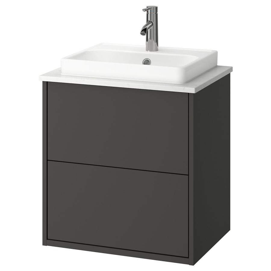 [IKEA/イケア/通販]HAVBACK ハーヴベック / ORRSJON オルショーン 洗面台 引き出し付き/洗面ボウル/水栓, ダークグレー/ホワイト 大理石調, 62x49x71 cm[6](2952 | 