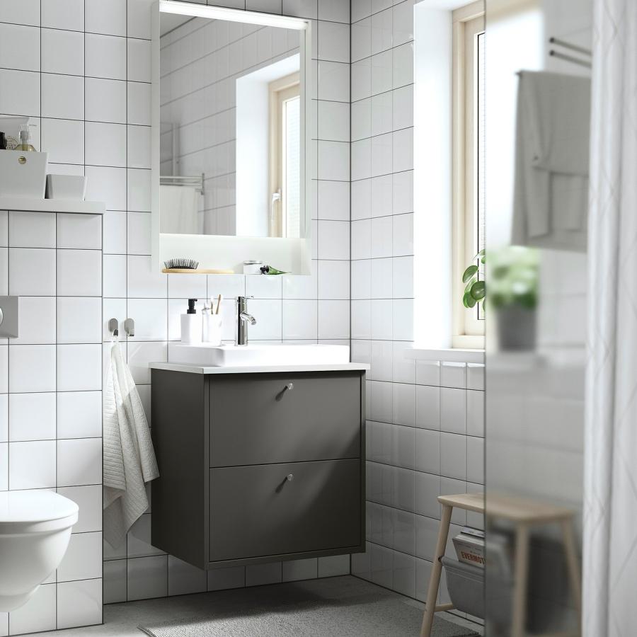 [IKEA/イケア/通販]HAVBACK ハーヴベック / ORRSJON オルショーン 洗面台 引き出し付き/洗面ボウル/水栓, ダークグレー/ホワイト 大理石調, 62x49x71 cm[6](2952 |  | 01