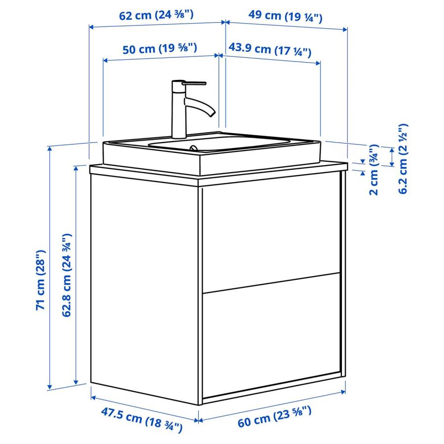 [IKEA/イケア/通販]HAVBACK ハーヴベック / ORRSJON オルショーン 洗面台 引き出し付き/洗面ボウル/水栓, ダークグレー/ホワイト 大理石調, 62x49x71 cm[6](2952 |  | 07