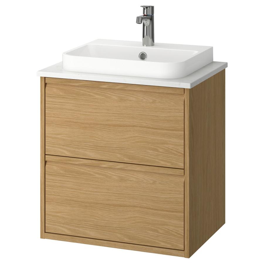 [IKEA/イケア/通販]ANGSJON エングショーン / BACKSJON バックショーン 洗面台 引き出し付き/洗面ボウル/水栓, オーク調/ホワイト 大理石調, 62x49x71 cm[6](295 | 