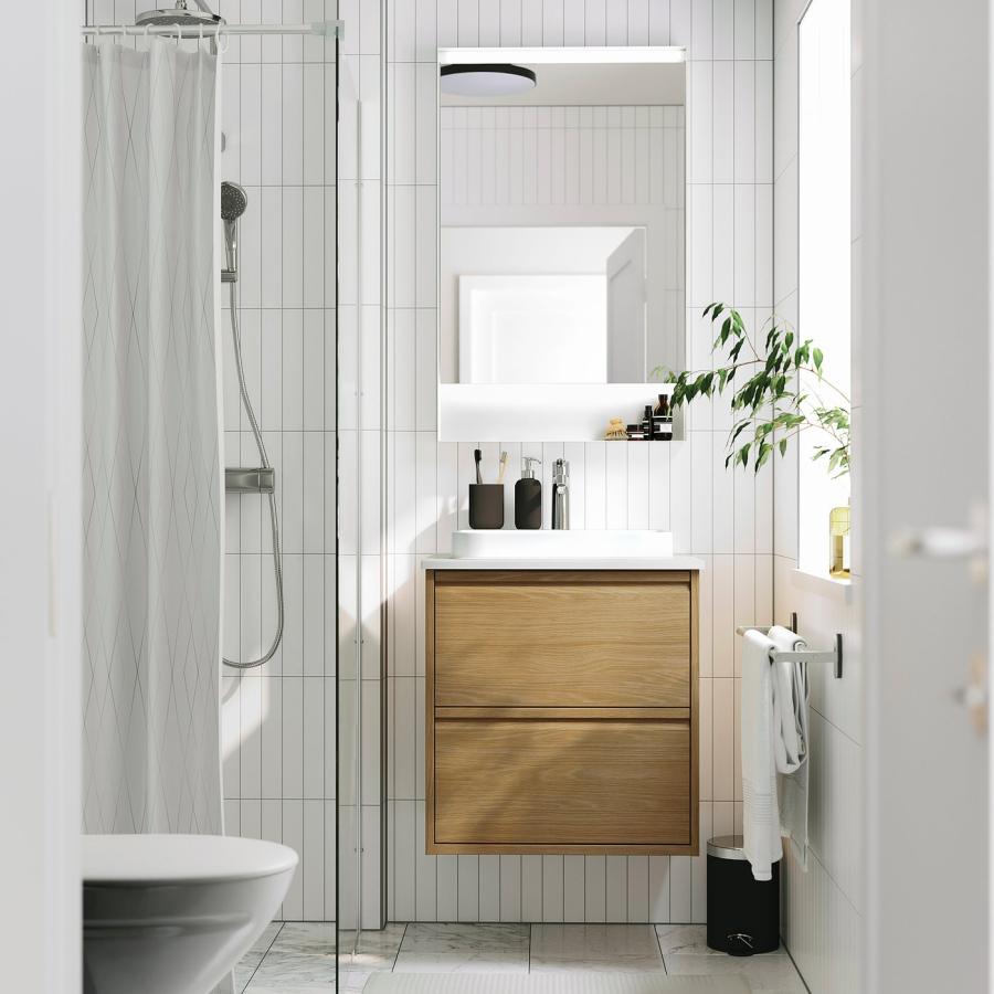 [IKEA/イケア/通販]ANGSJON エングショーン / BACKSJON バックショーン 洗面台 引き出し付き/洗面ボウル/水栓, オーク調/ホワイト 大理石調, 62x49x71 cm[6](295 |  | 01