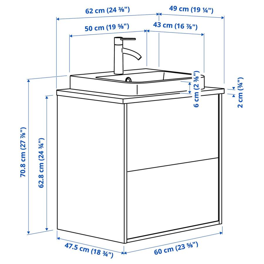 [IKEA/イケア/通販]ANGSJON エングショーン / BACKSJON バックショーン 洗面台 引き出し付き/洗面ボウル/水栓, オーク調/ホワイト 大理石調, 62x49x71 cm[6](295 |  | 06