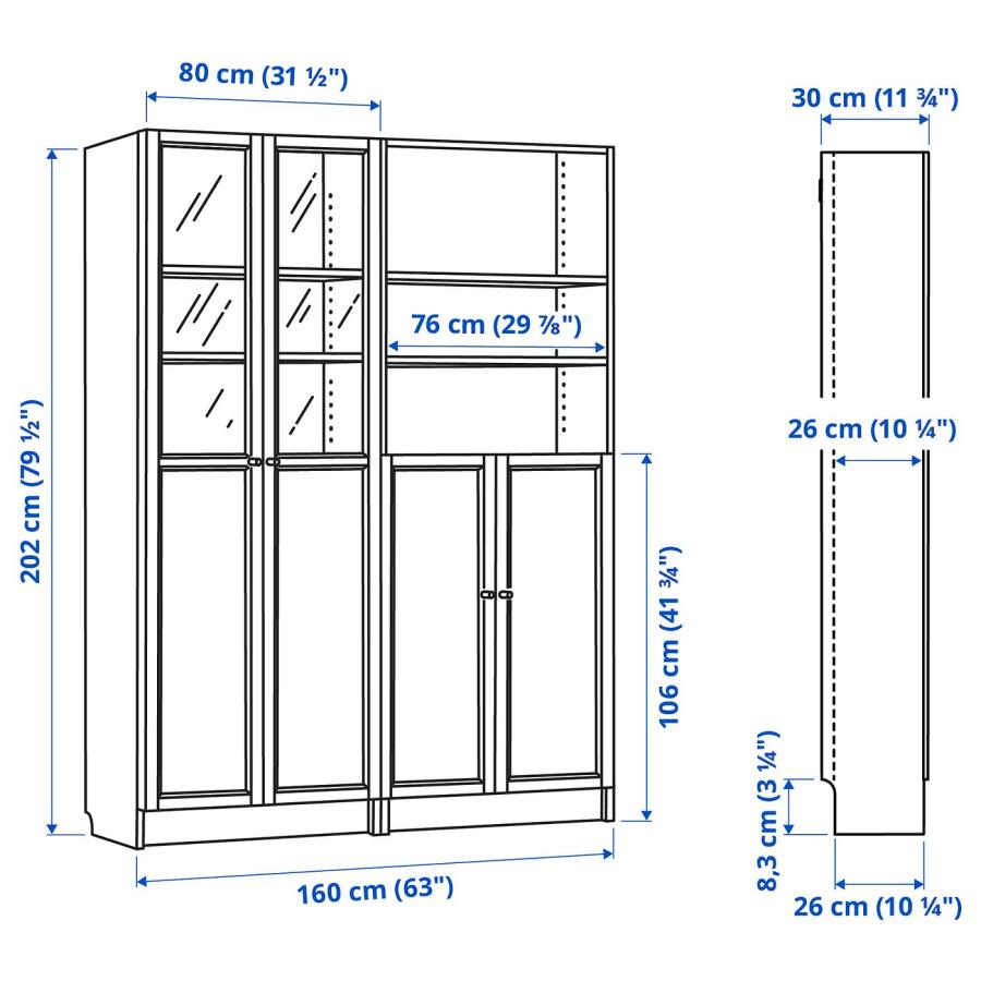 [IKEA/イケア/通販]BILLY ビリー / OXBERG オクスベリ 本棚 パネル/ガラス扉付き, ホワイト, 160x30x202 cm[6](29545388) |  | 06