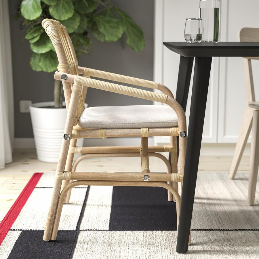 [IKEA/イケア/通販]LISABO リーサボー / SALNO サールノー テーブル＆アームレスト付きチェア 4脚, ブラック 籐/グランセル ナチュラル, 140x78 cm[9](29564616) |  | 03