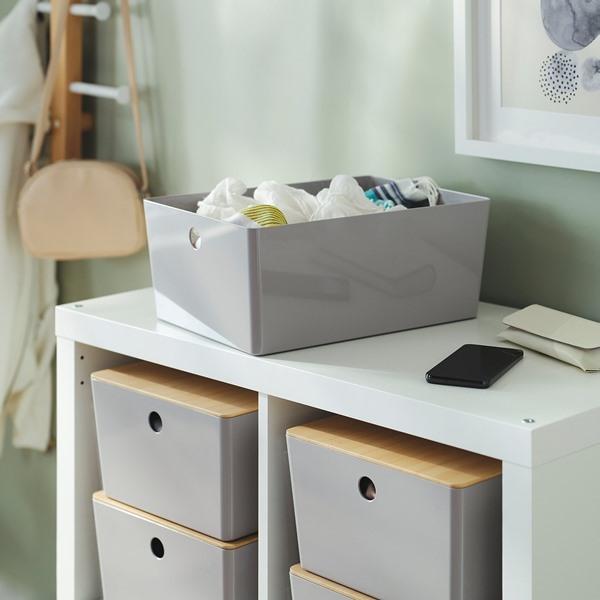 [IKEA/イケア/通販]KUGGIS クッギスふた付きボックス, ライトグレー/竹,26x35x15 cm[CB](29596820) |  | 01