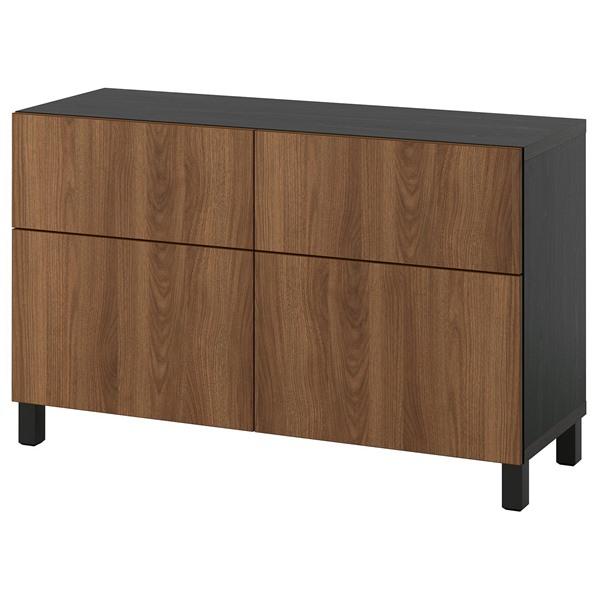 [IKEA/イケア/通販]BESTA ベストー収納コンビネーション 扉/引き出し付き, ブラックブラウン ラップヴィーケン/ストゥッバルプ/ブラウン ウォールナット調,120x4 | 