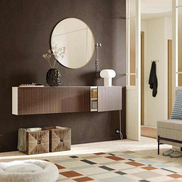 [IKEA/イケア/通販]BESTA ベストー 壁取り付け式キャビネットコンビネーション, ホワイト ブラウン/ビョルケヴィーケン ステインオーク材突き板, 180x22x38 cm[1 |  | 02