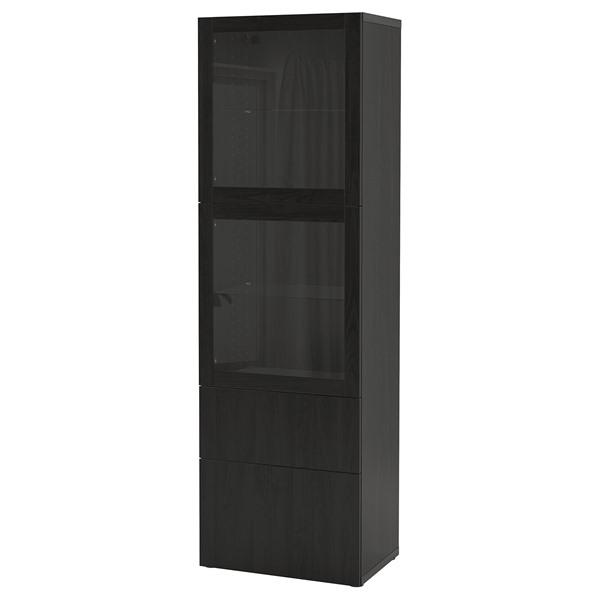 [IKEA/イケア/通販]BESTA ベストー 収納コンビネーション ガラス扉付き, ブラックブラウン/ラップヴィーケン ブラックブラウンクリアガラス, 60x42x193 cm[15](2 | 