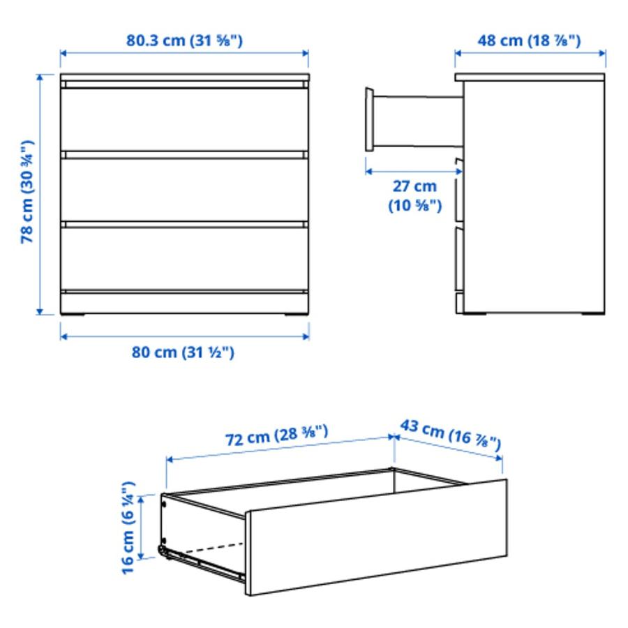 IKEA/イケア/通販]MALM マルム チェスト（引き出し×3）, ホワイト