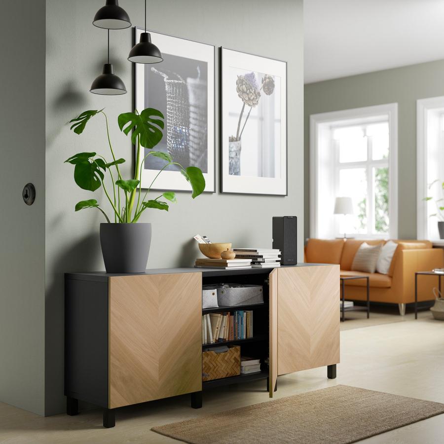 【IKEA/イケア/通販】BESTA ベストー 収納コンビネーション 扉付, ブラックブラウン/ヘデヴィーケン/ストゥッバルプ オーク材突き板,…[18](39435426)の画像