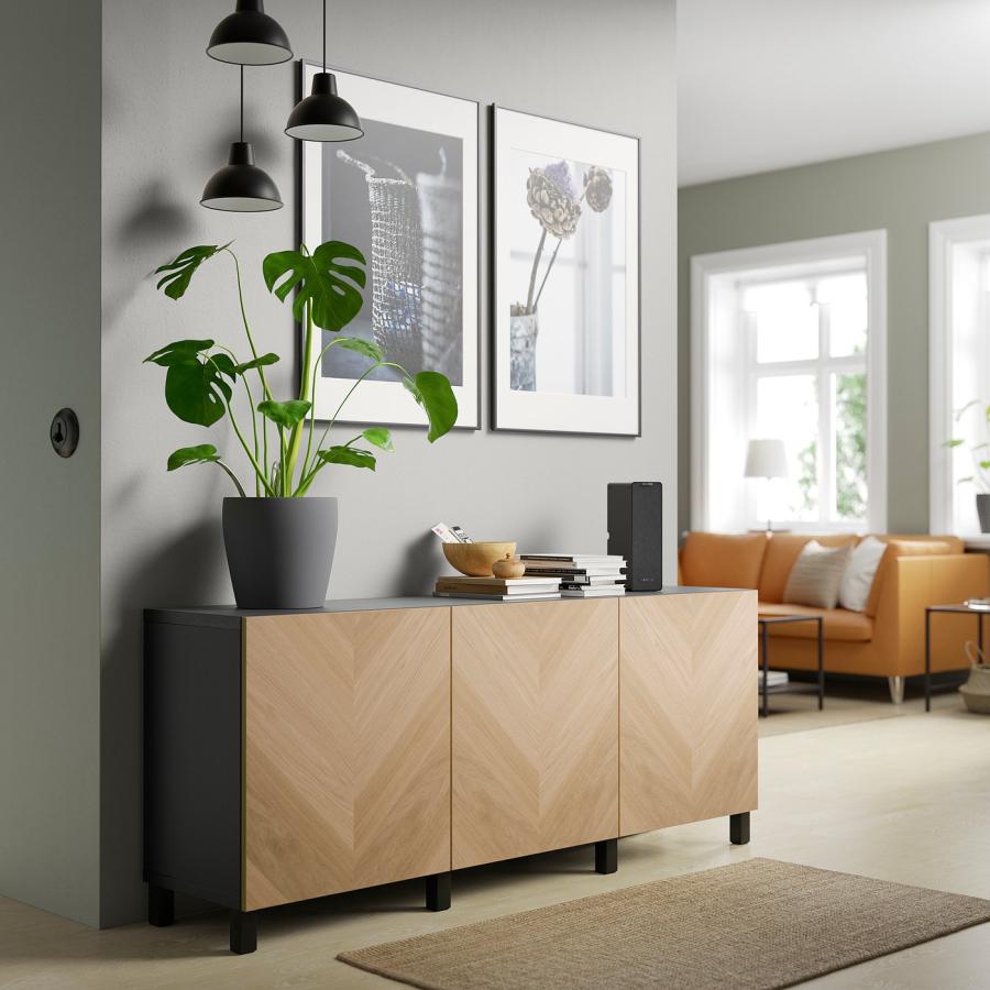 【IKEA/イケア/通販】BESTA ベストー 収納コンビネーション 扉付, ブラックブラウン/ヘデヴィーケン/ストゥッバルプ オーク材突き板,…[18](39435426)の画像