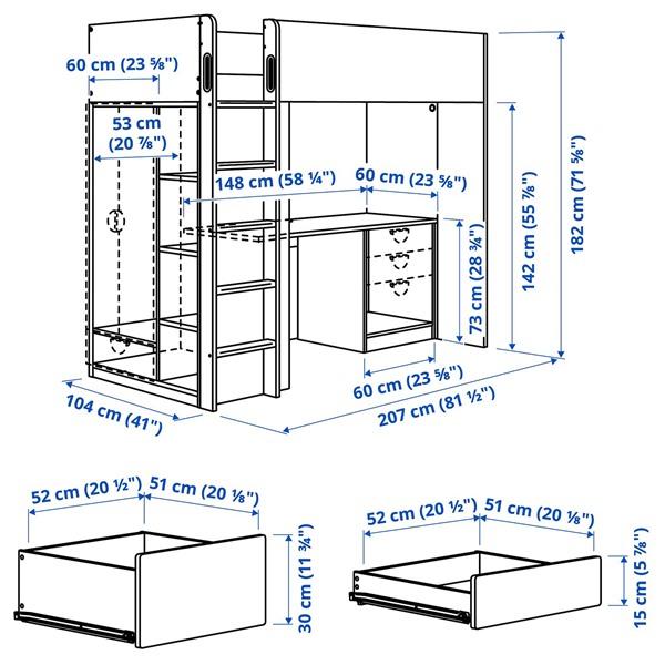 [IKEA/イケア/通販]SMASTAD スモースタードロフトベッド, ホワイト ブルー/デスク付き 引き出し4段付……[21](39557696) |  | 04