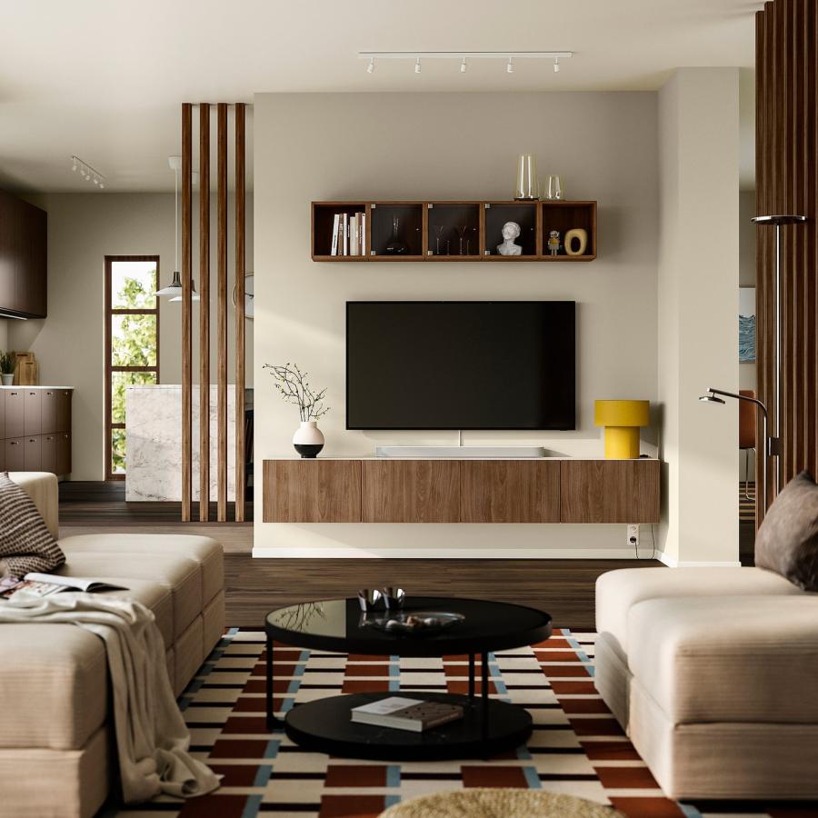 [IKEA/イケア/通販]BESTA ベストー テレビ台 扉付き, ホワイト/ラップヴィーケン ウォールナット調, 240x42x38 cm[17](39612160) |  | 01