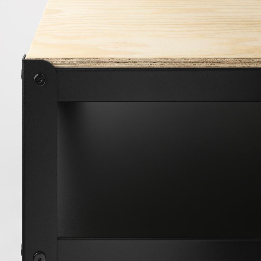 IKEA BROR 作業台 引き出し 黒 BROR ブロール 収納 キャビネット/作業台付き, ブラック/パイン材合板