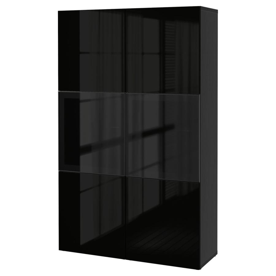 [IKEA/イケア/通販]BESTA ベストー 収納コンビネーション ガラス扉付き, ブラックブラウン/セルスヴィーケン ハイグロス/ブラックスモークガラス, 120x42x193 cm | 