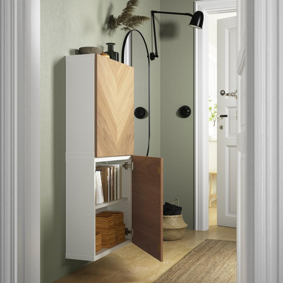 [IKEA/イケア/通販]BESTA ベストー 壁取り付け式キャビネットコンビネーション, ホワイト/ヘデヴィーケン オーク材突き板, 60x22x64 cm[5](49441568)の画像