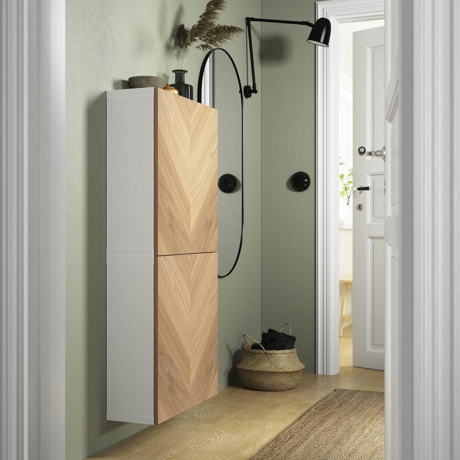 [IKEA/イケア/通販]BESTA ベストー 壁取り付け式キャビネットコンビネーション, ホワイト/ヘデヴィーケン オーク材突き板, 60x22x64 cm[5](49441568)の画像