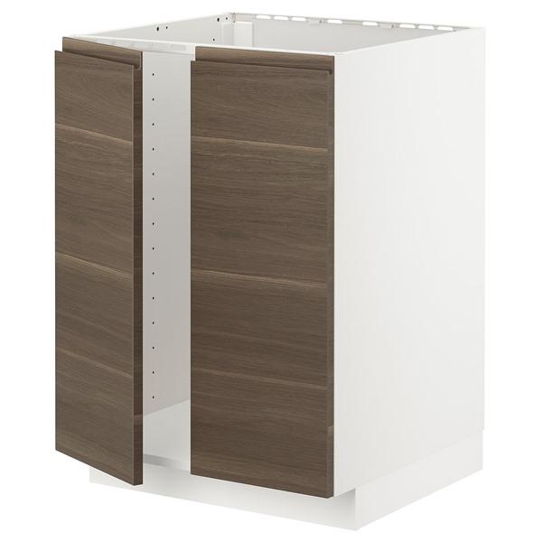 [IKEA/イケア/通販]METOD メトードベースキャビネット シンク用+扉2枚, ホワイト/ヴォックストルプ ウォールナット調,60x60x80 cm[4](49452255) | 