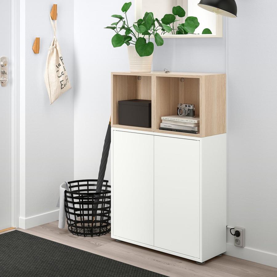 [IKEA/イケア/通販]EKET エーケト キャビネットコンビネーション 足付き, ホワイト/ホワイトステインオーク調, 70x35x107 cm[5](49495085)の画像