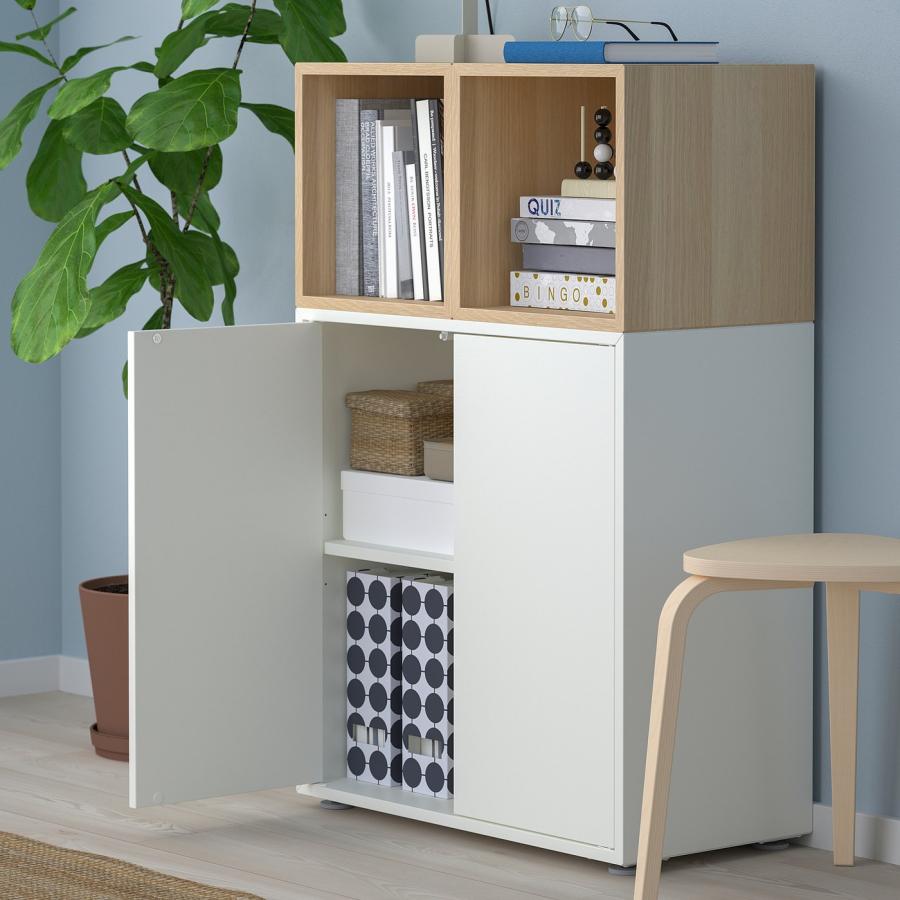[IKEA/イケア/通販]EKET エーケト キャビネットコンビネーション 足付き, ホワイト/ホワイトステインオーク調, 70x35x107 cm[5](49495085)の画像