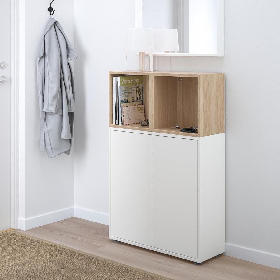 [IKEA/イケア/通販]EKET エーケト キャビネットコンビネーション 足付き, ホワイト/ホワイトステインオーク調, 70x35x107 cm[5](49495085)の画像