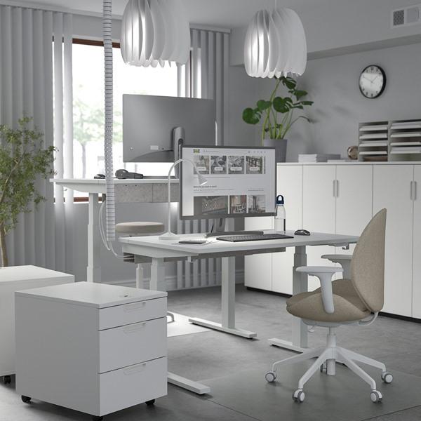 IKEA 昇降式デスク　高さ調整機能、充電ポート付き160×80 IKEA/イケア/通販]MITTZON ミッツォーンデスク 昇降式, 100V ホワイト
