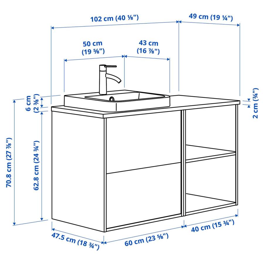 [IKEA/イケア/通販]ANGSJON エングショーン / BACKSJON バックショーン 洗面台/洗面ボウル/水栓, ハイグロスホワイト/オーク調/ホワイト 大理石調, 102x49x71 cm |  | 02