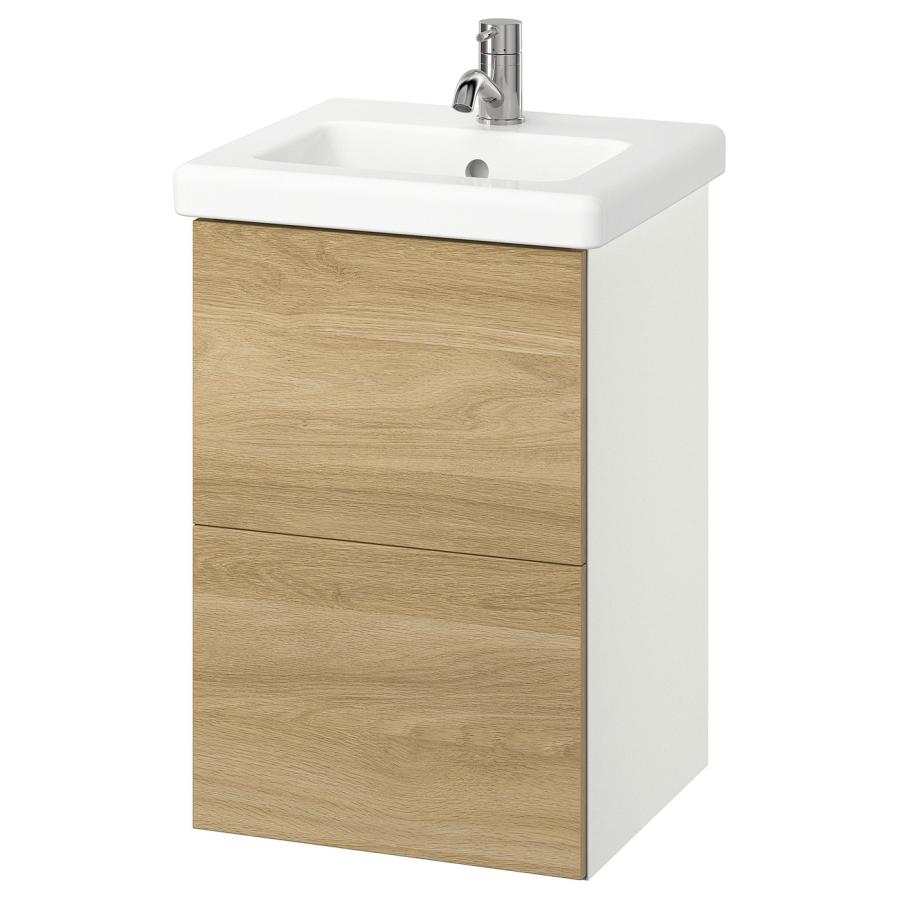 [IKEA/イケア/通販]ENHET エーンヘート / TVALLEN トヴェレン 洗面台 引き出し付き/洗面ボウル/水栓, ホワイト/オーク調, 44x43x65 cm[5](49567652) | 