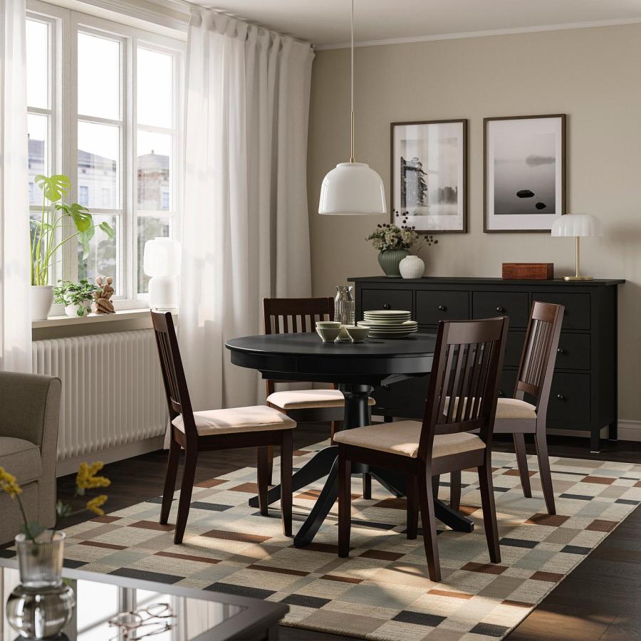 [IKEA/イケア/通販]ROSENTORP ローセントルプ / NASINGE ネースィンゲ テーブル＆チェア4脚, ブラック/キランダライトベージュ ダークブラウンステイン仕上げ, 1 |  | 01