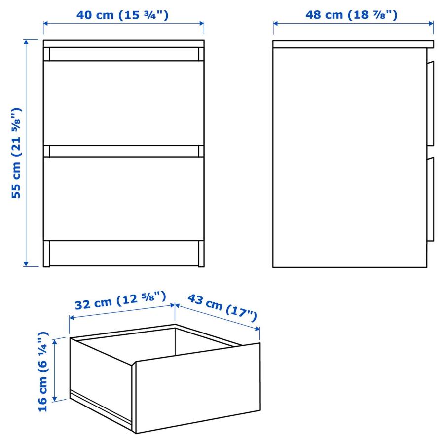 [IKEA/イケア/通販]MALM マルム チェスト（引き出し×2）, ブラックブラウン, 40x55 cm[D](50354621)の画像