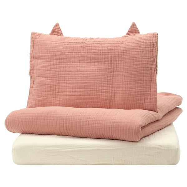 [IKEA/イケア/通販]GULDVAVARE グルドヴァヴェレベビーベッド用リネン3点セット, ペールピンク/ベージ……[B](588585) | 