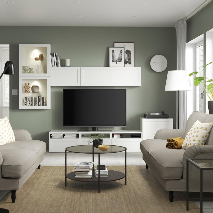 [IKEA/イケア/通販]BESTA ベストー テレビボード/ガラス扉, ホワイト/ハンヴィーケン ホワイトクリアガラス, 300x42x211 cm[26](59406927) |  | 02