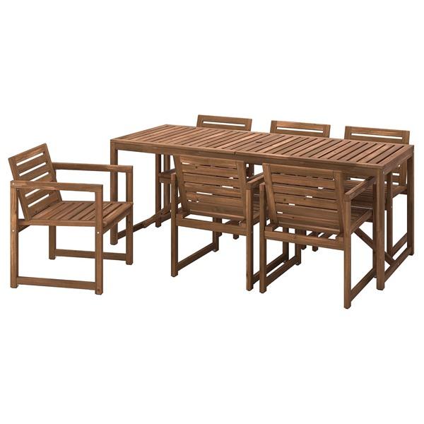 [IKEA/イケア/通販]NAMMARO ネッマローテーブル＋チェアアームレスト付き6 屋外用, ライトブラウンス……[9](59544387) | 