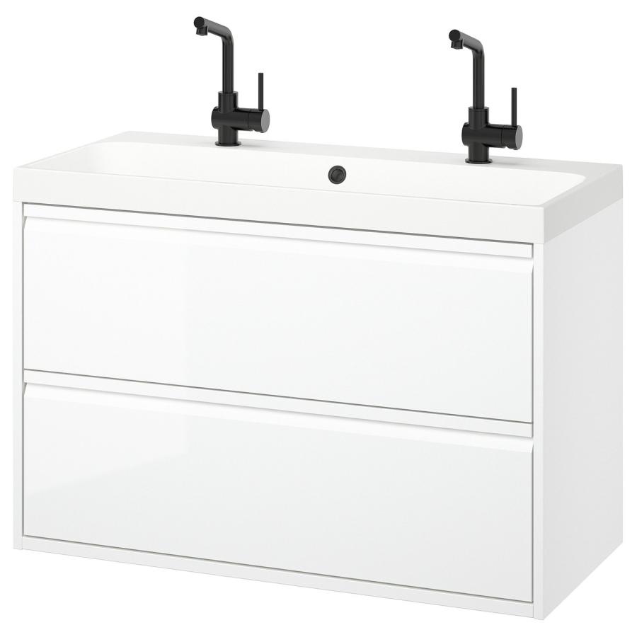 [IKEA/イケア/通販]ANGSJON エングショーン / BACKSJON バックショーン 洗面台 引き出し付き/洗面ボウル/水栓, ハイグロス ホワイト, 100x48x69 cm[6](59566906) | 