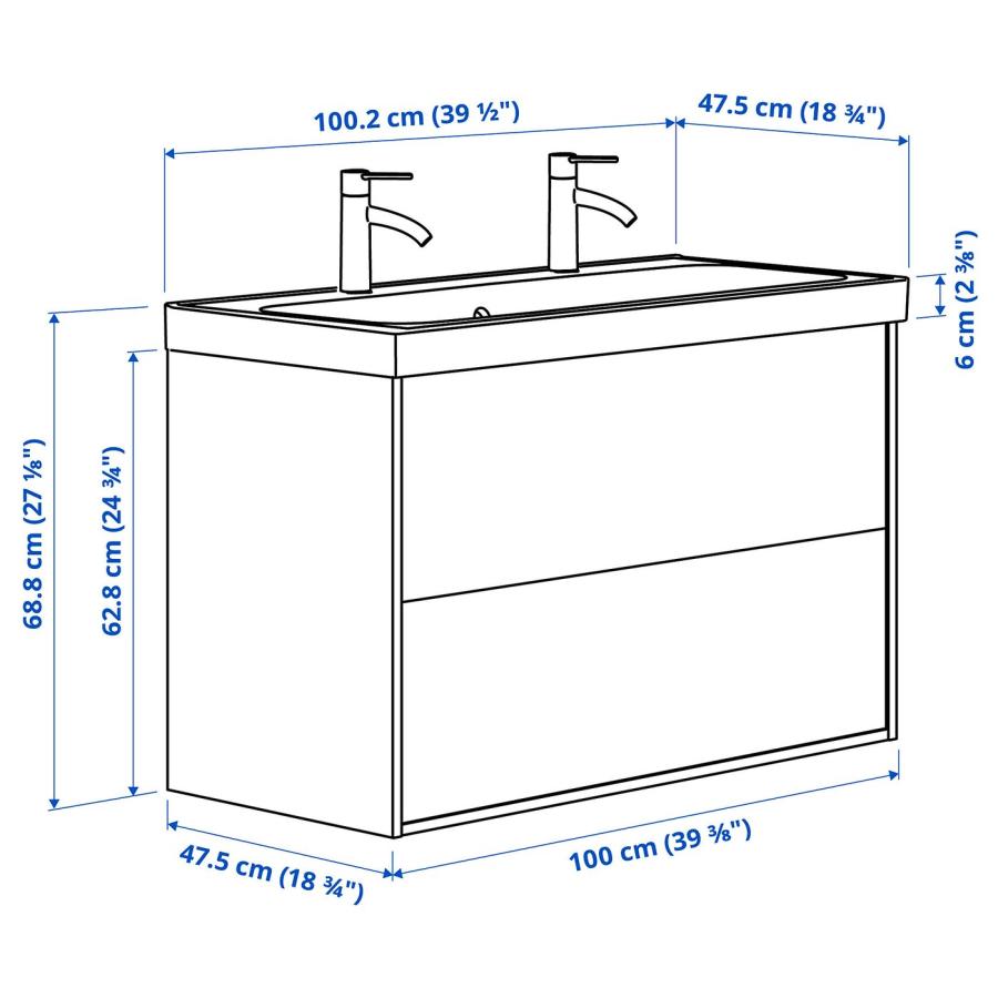 [IKEA/イケア/通販]ANGSJON エングショーン / BACKSJON バックショーン 洗面台 引き出し付き/洗面ボウル/水栓, ハイグロス ホワイト, 100x48x69 cm[6](59566906) |  | 02
