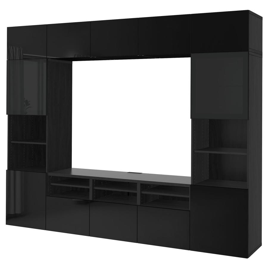 [IKEA/イケア/通販]BESTA ベストー テレビボード/ガラス扉, ブラックブラウン/セルスヴィーケン ハイグロス/ブラックスモークガラス, 300x42x231 cm[37](6941105 | 
