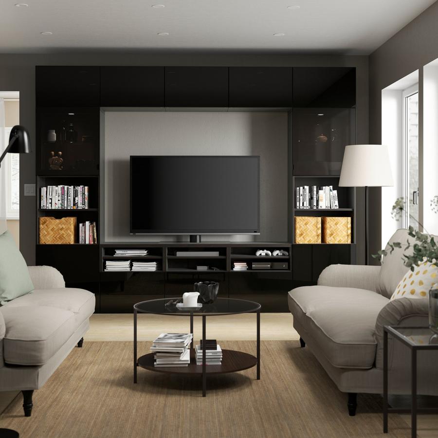 [IKEA/イケア/通販]BESTA ベストー テレビボード/ガラス扉, ブラックブラウン/セルスヴィーケン ハイグロス/ブラックスモークガラス, 300x42x231 cm[37](6941105 |  | 02