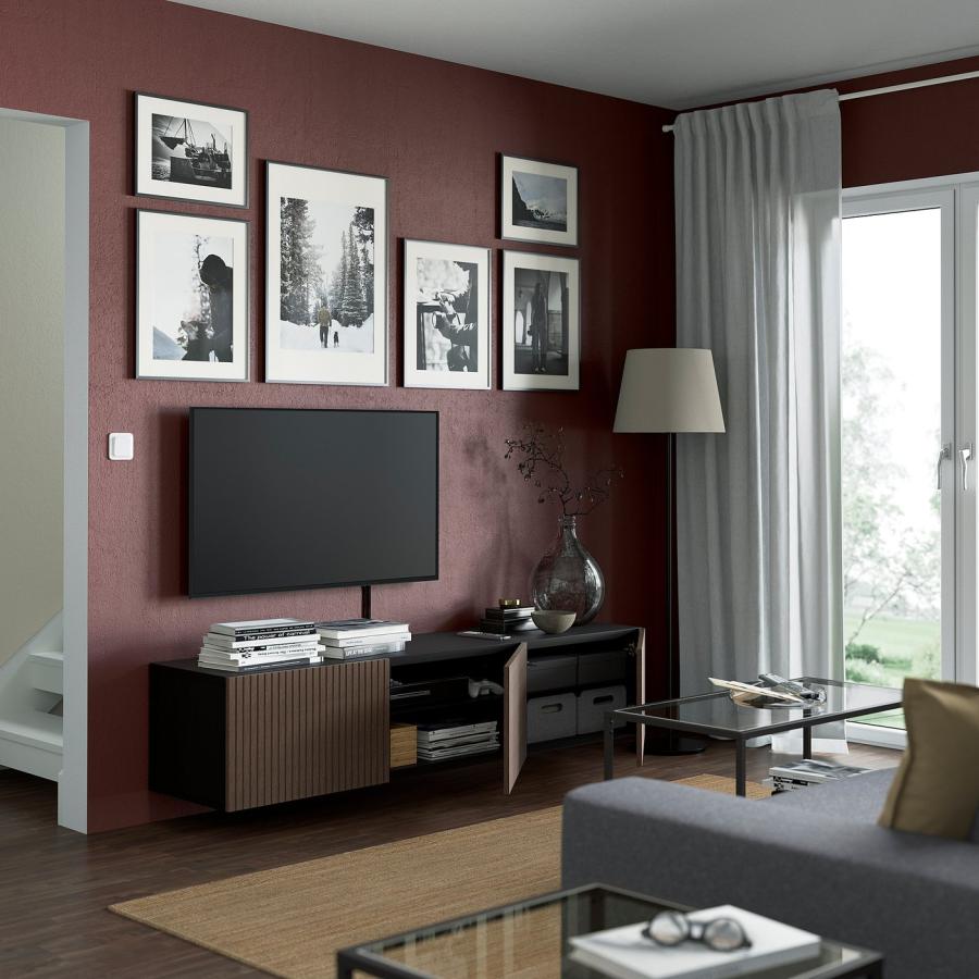 [IKEA/イケア/通販]BESTA ベストー テレビ台 扉付き, ブラックブラウン ビョルケヴィーケン/ブラウン ステインオーク材突き板, 180x42x38 cm[11](69432817) |  | 01
