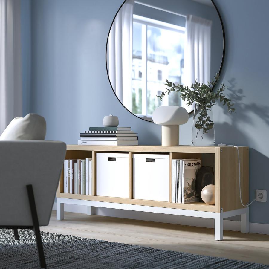 [IKEA/イケア/通販]KALLAX カラックス シェルフユニット 下部フレーム付き, ホワイトステインオーク調/ホワイト, 147x59 cm[IH](69443986)の画像