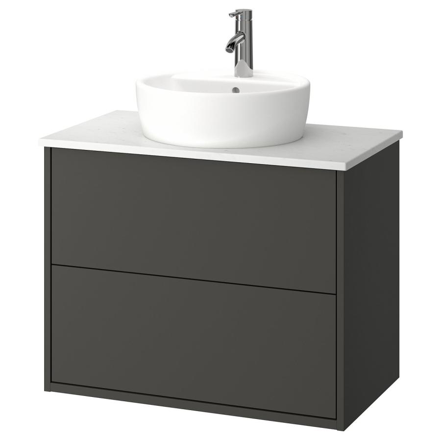 [IKEA/イケア/通販]HAVBACK ハーヴベック / TORNVIKEN トールンヴィーケン 洗面台 引き出し付き/洗面ボウル/水栓, ダークグレー/ホワイト 大理石調, 82x49x79 cm | 