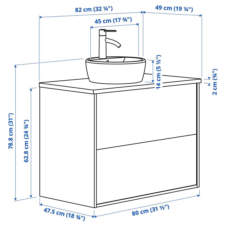 [IKEA/イケア/通販]HAVBACK ハーヴベック / TORNVIKEN トールンヴィーケン 洗面台 引き出し付き/洗面ボウル/水栓, ダークグレー/ホワイト 大理石調, 82x49x79 cm |  | 06