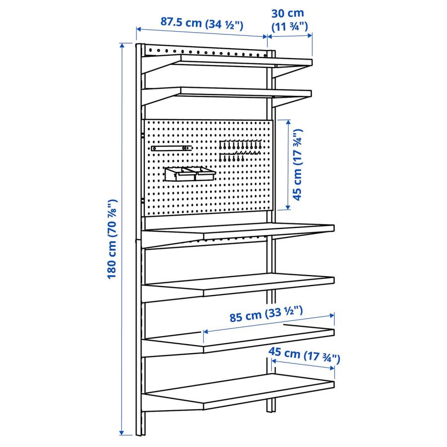 [IKEA/イケア/通販]BROR ブロール ウォールシェルフコンビネーション, 有孔ボード付き/ブラック, 88x30/45x180 cm[6](69571865) |  | 02