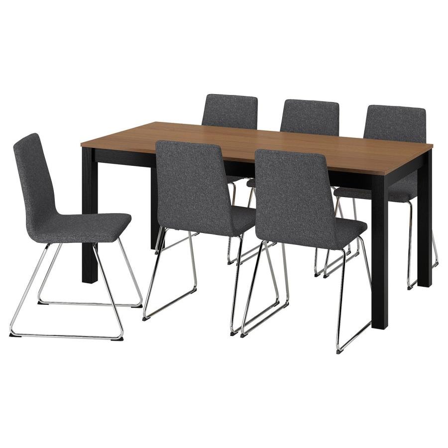 [IKEA/イケア/通販]ALHULT オールフルト / LILLANAS リルローネス テーブル＆チェア6脚, ブラック/ブラウン/グンナレド ダークグレー クロムメッキ, 170x80 cm[8 | 