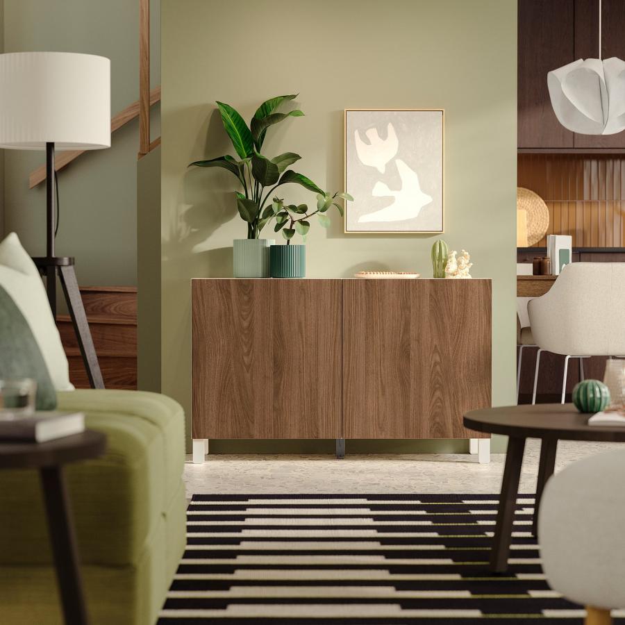 [IKEA/イケア/通販]BESTA ベストー 収納コンビネーション 扉付, ホワイト/ラップヴィーケン/ストゥッバルプ ウォールナット調, 120x42x74 cm[12](69612192) |  | 01