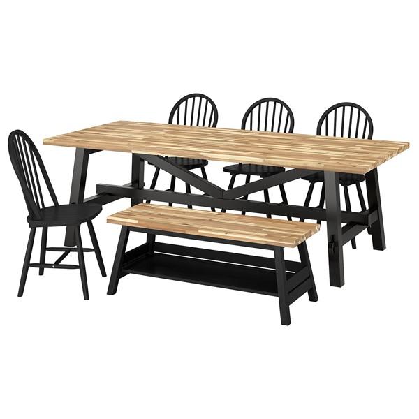 [IKEA/イケア/通販]SKOGSTA スコグスタ / SKOGSTA スコグスタテーブル＋チェア4＋ベンチ, アカシア/ブラック/ブラック アカシア/ブラック,235x100 cm[3](6961264 | 