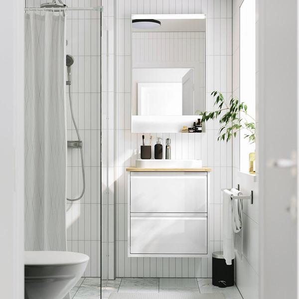 [IKEA/イケア/通販]ANGSJON エングショーン / BACKSJON バックショーン洗面台 引き出し付き/洗面ボウル/水栓, ハイグロス ホワイト/竹,62x49x71 cm[5](79526801) |  | 01