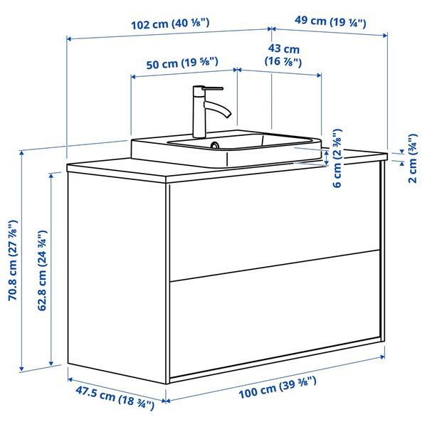 [IKEA/イケア/通販]ANGSJON エングショーン / BACKSJON バックショーン洗面台 引き出し付き/洗面ボウル/水栓, ハイグロス ホワイト/竹,102x49x71 cm[5](79526815 |  | 06