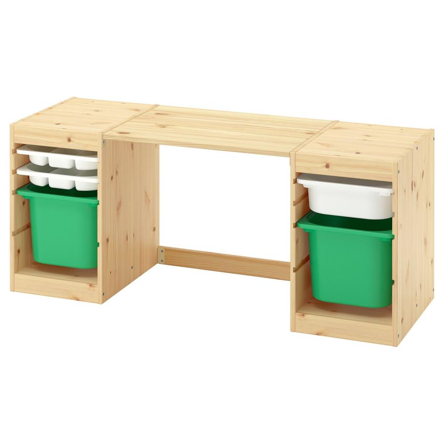 [IKEA/イケア/通販]TROFAST トロファスト デスク 収納ボックス/トレイ付き, ライトホワイトステインパイン/ホワイト ブライトグリーン, 124x44x53 cm[8](7961391 | 